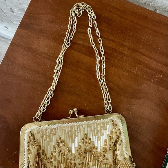 Vintage 60s 70s Fine Art Ornately Hand Beaded Gold Ombré Chain Strap Formal Bag - Picture 10 of 14